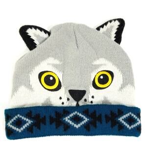 Animal head embroidered beanie hat cap cat